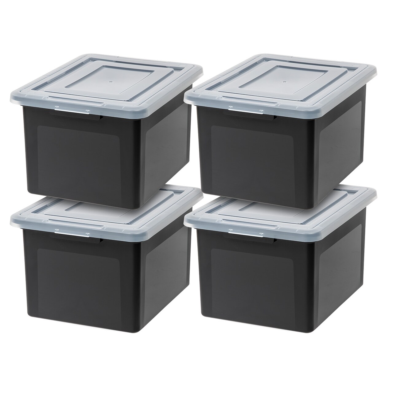 IRIS USA Letter/Legal File Tote Box, BPA-Free Plastic Storage Bin Tote Organizer with Durable and Secure Latching Lid, Stackable and Nestable, Black/Clear